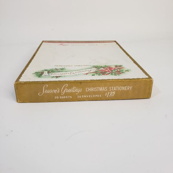 Vintage 60s Season's Greetings Christmas Stationery Set Embossed 24 Sheets Bells - Picture 9 of 11